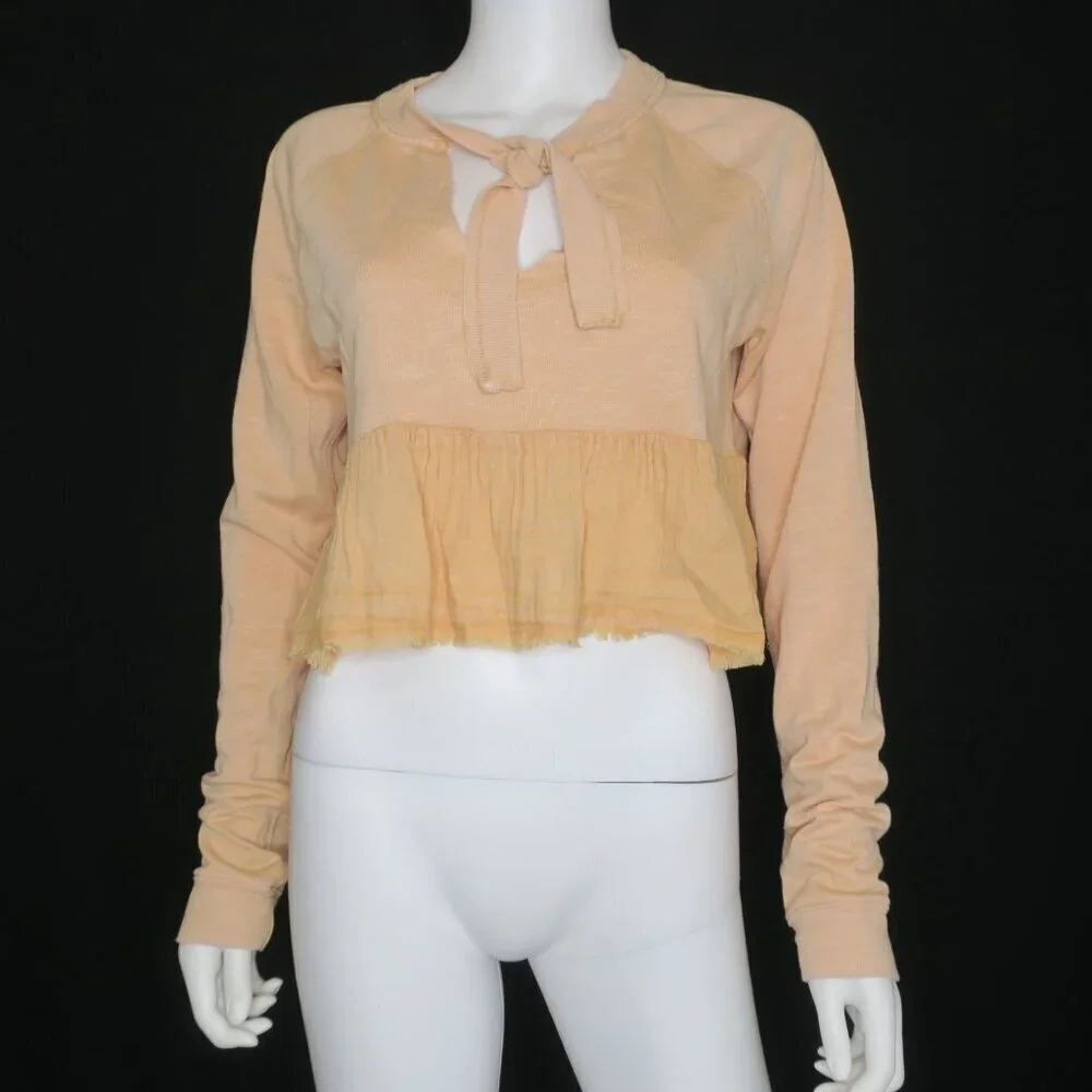 Free People Sweet Jane Pullover Top Sweatshirt Long Sleeve Cropped Oversized XS